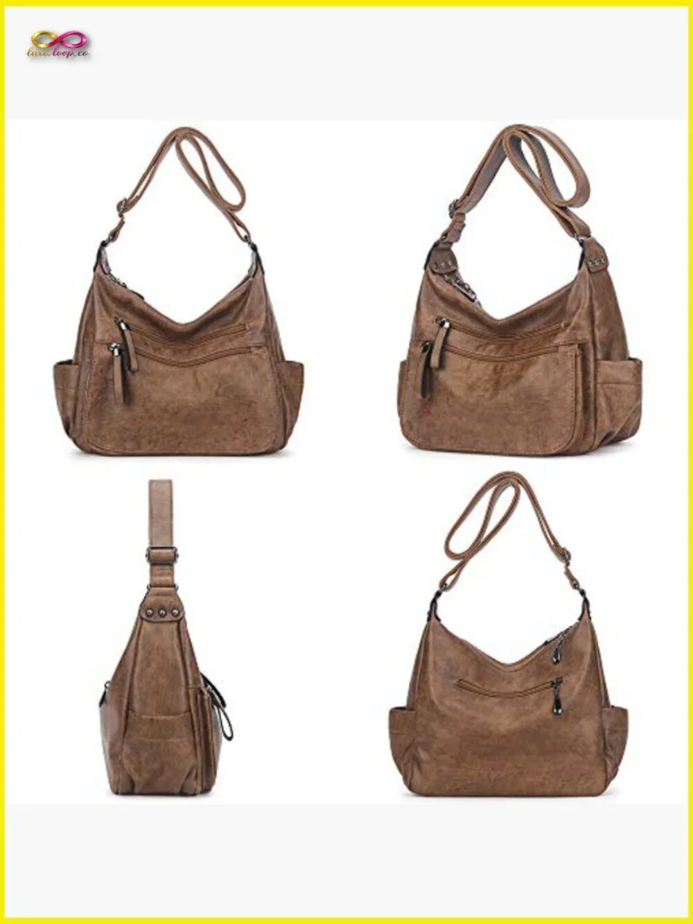PU Leather Hobo Crossbody Bag Multi-Pocket Shoulder Tote Purse Daily Work